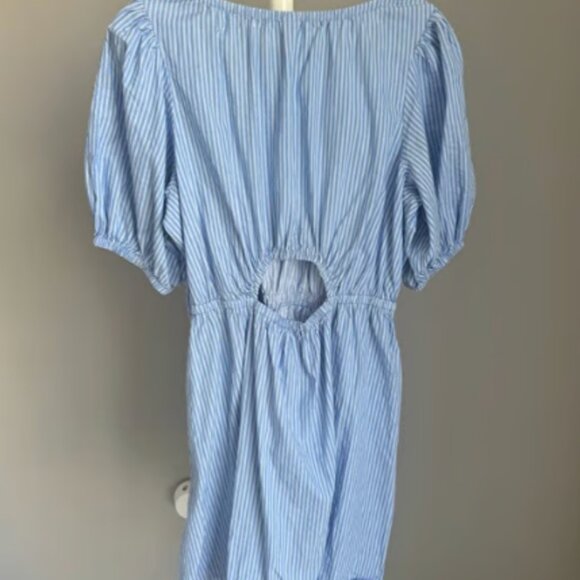 Waist-Defined Puff-Sleeve Striped Mini Dress - Picture 2 of 3